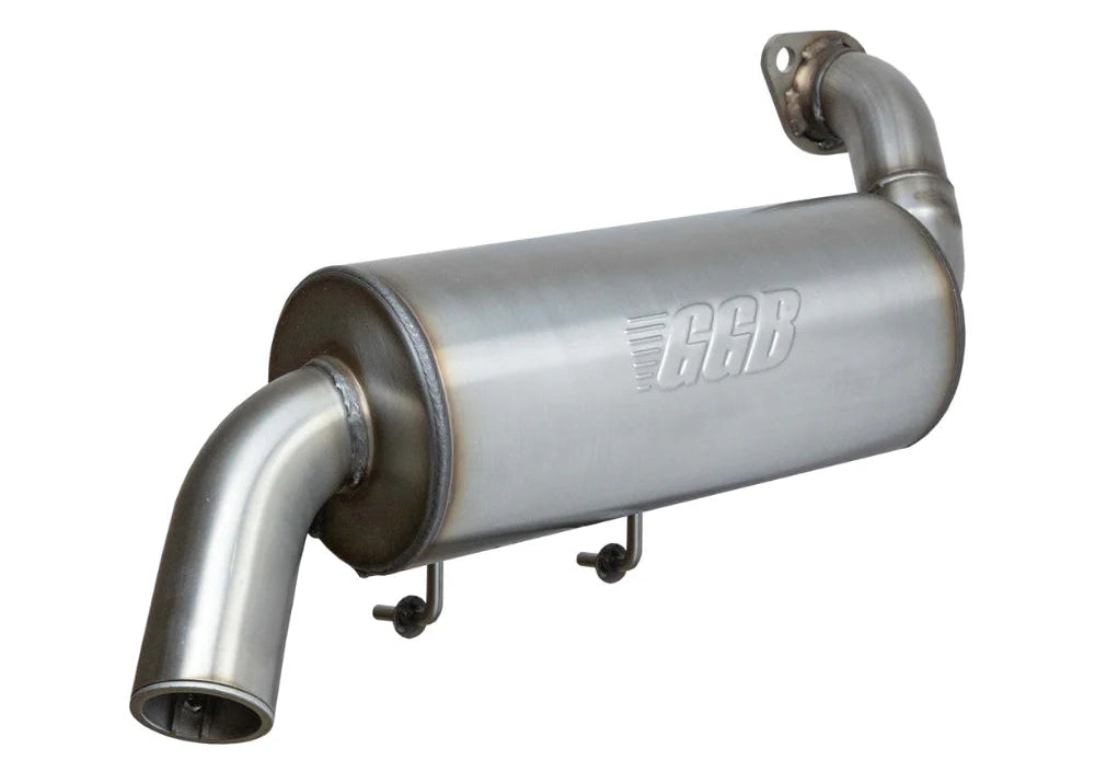 Car exhaust muffler with a brand logo on a white background