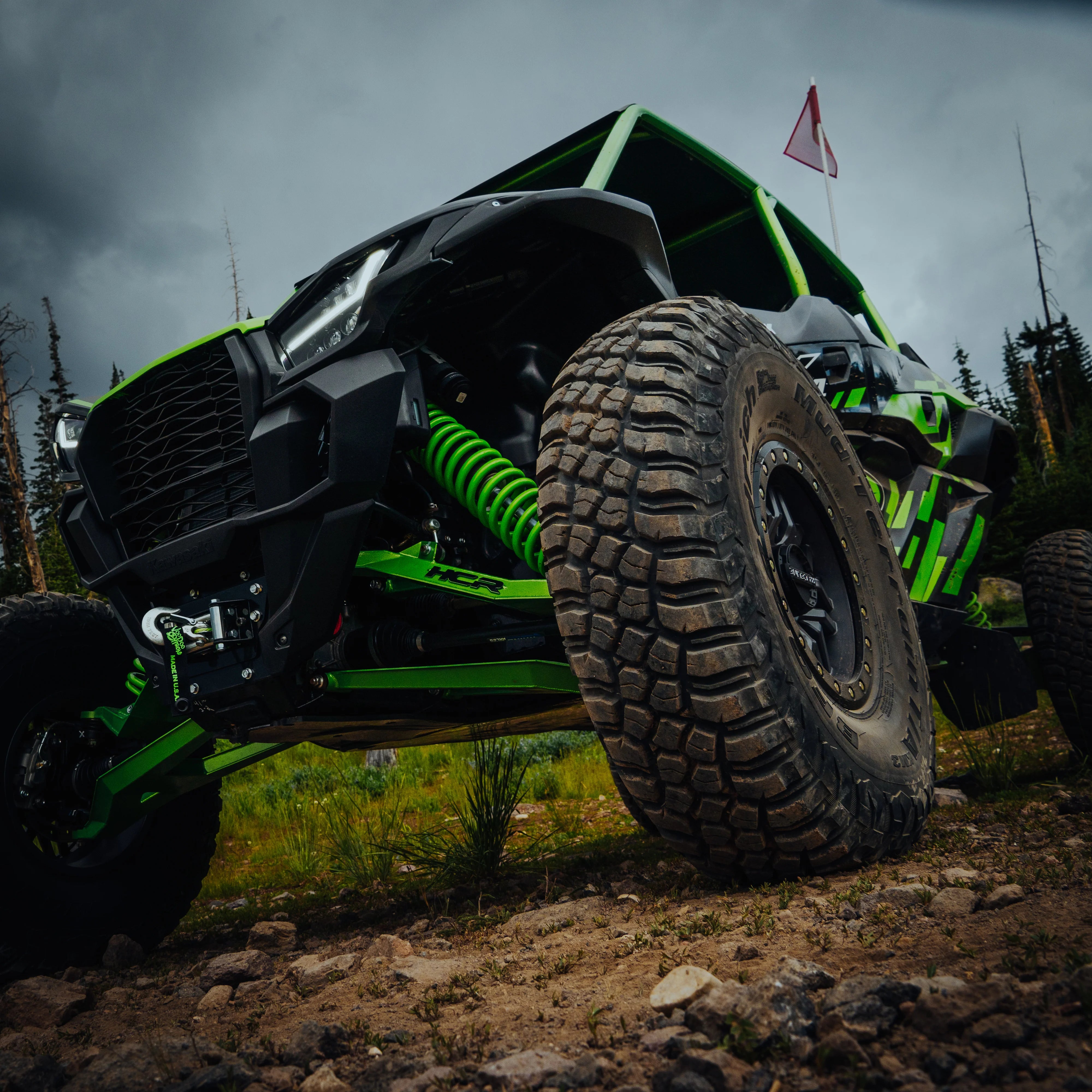 Full Access UTV Front Shock Braces For Kawasaki KRX & KRX4 1000 (2020-2024) – Flat Black Powder Coated, Made In USA